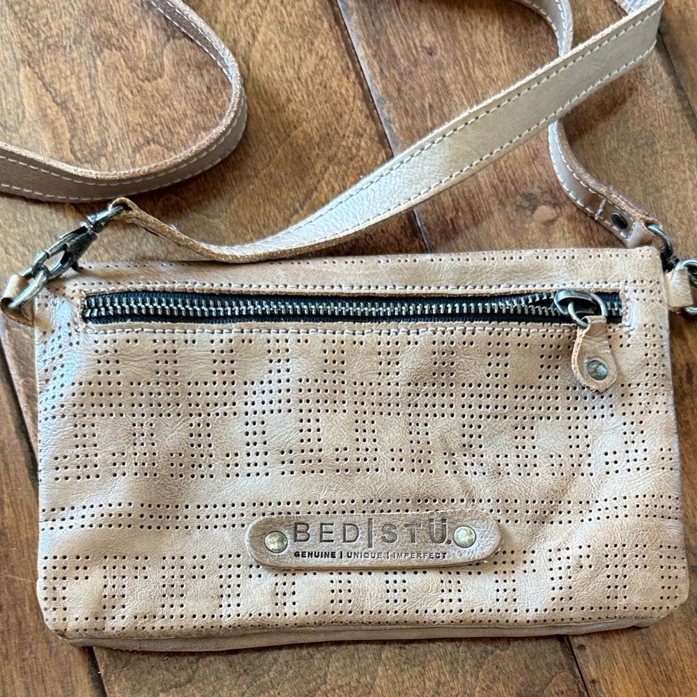 Neutral Perforated Leather Crossbody Bag